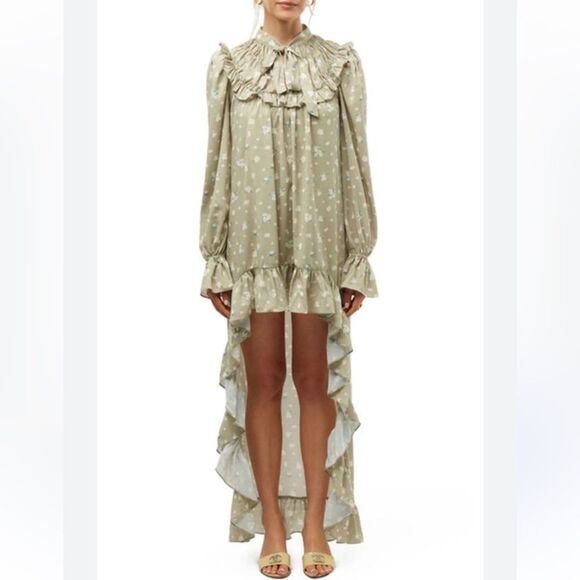 NWT WeWoreWhat Cream and Green Floral High Low Dress Small - Picture 1 of 8